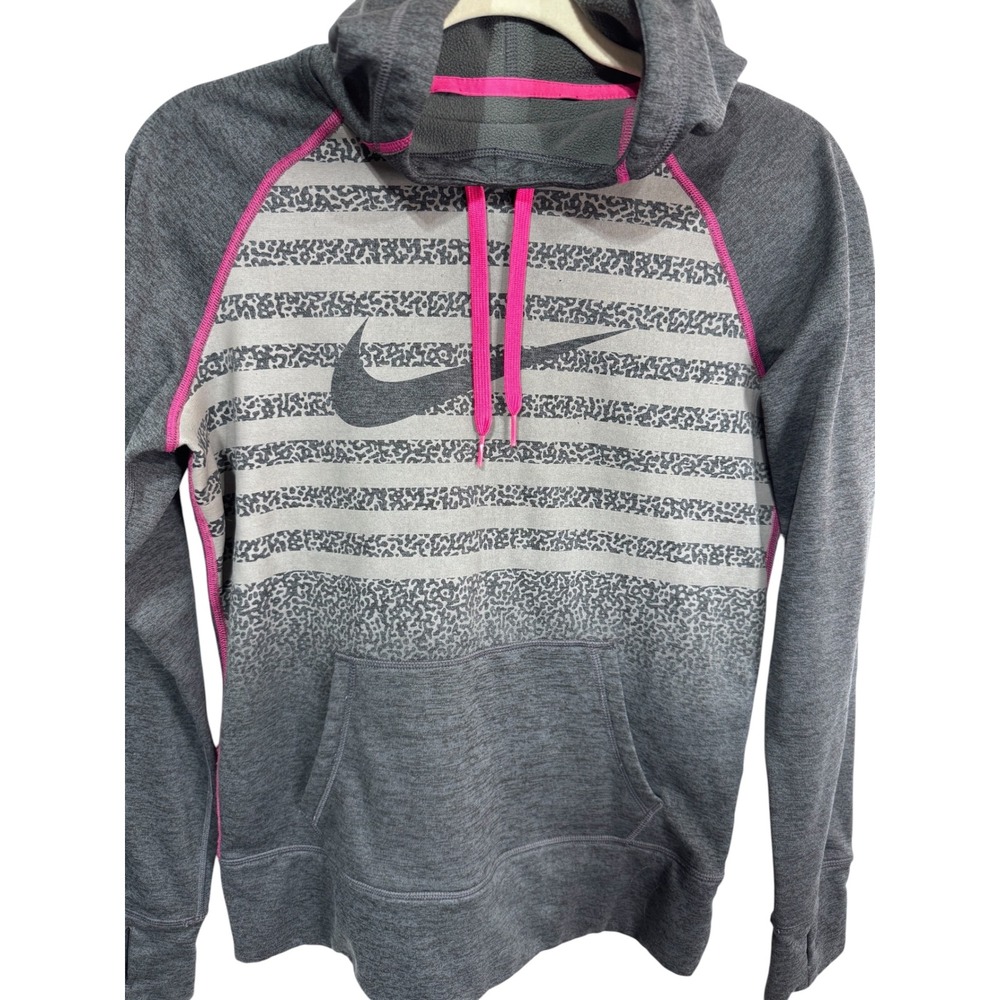 Nike Small Gray Hoodie Women's‎ Therma-Fit Striped Leopard Print